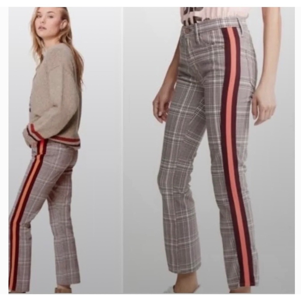 Mother The Insider Ankle Plaid Side Stripe Jeans Grey Orange Burgundy Size 34
